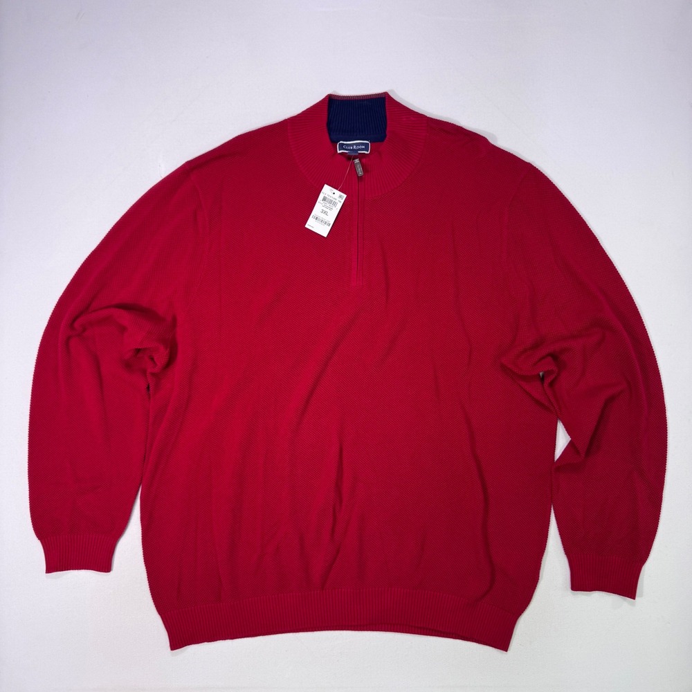Club Room Mens 3XL Anthem Red 1/4 Zip Cotton Textured Pullover Sweater NWT Prep